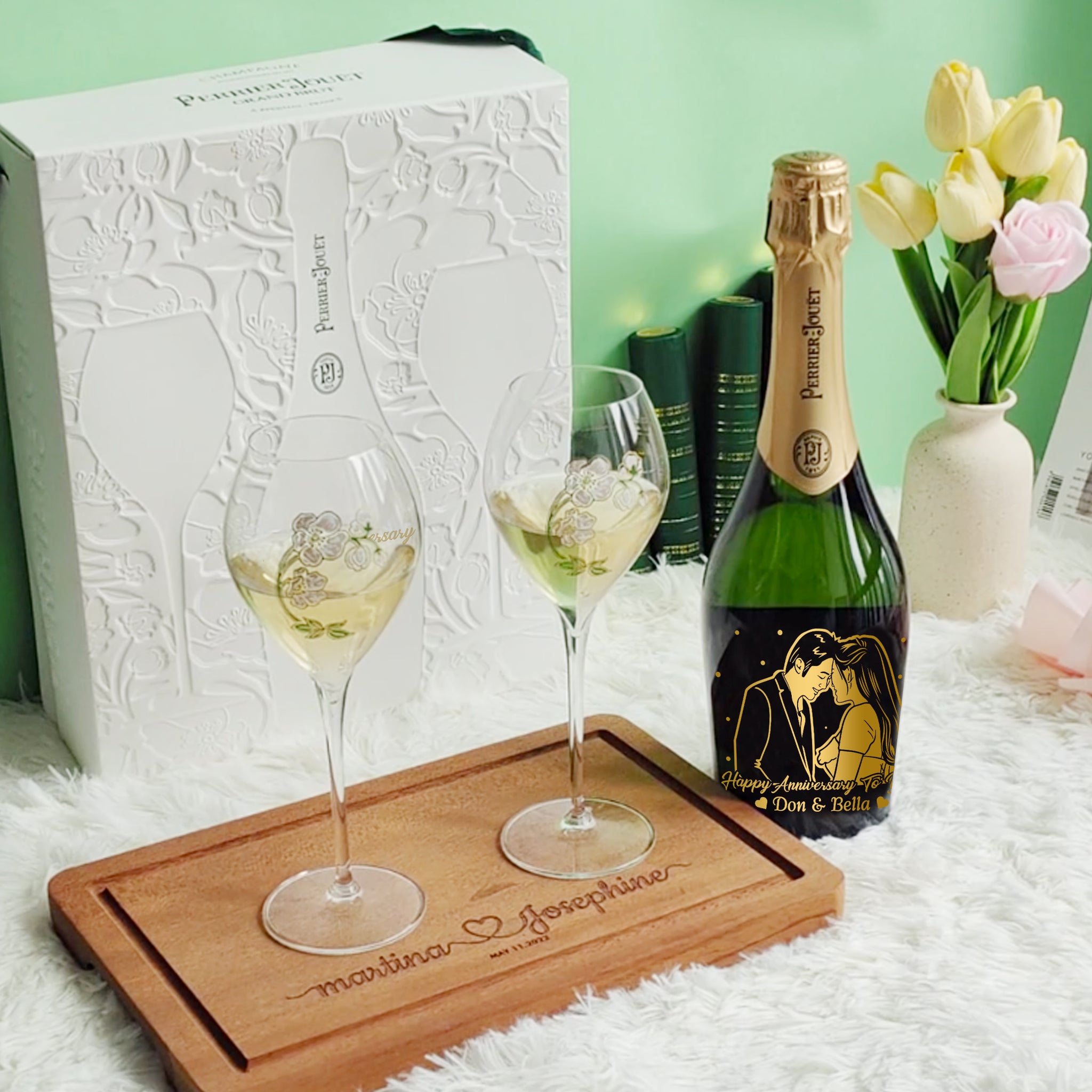 【客製化禮物】 Perrier-Jouët Grand Brut套裝 週年紀念禮物 情侶禮物 （人像雕刻） - Design Your Own Wine
