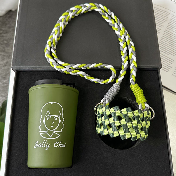 【頭像雕刻】綠色隨行保溫杯（包含編織杯套）生日禮物創意禮物  客製化 便攜出行禮盒