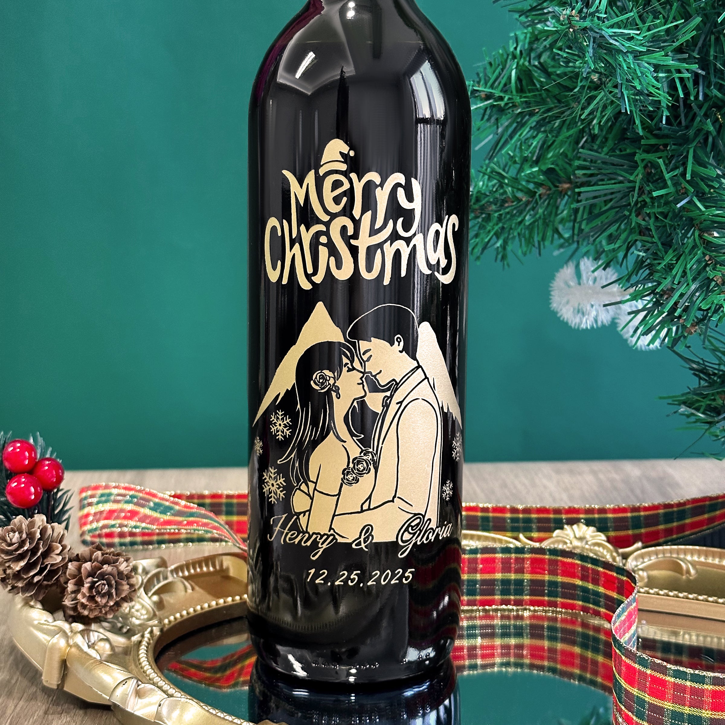 【人像雕刻】2025聖誕紅酒禮盒 法國紅酒加對杯套裝 客製化紅酒杯文字雕刻  聖誕節慶祝禮物 人像訂製雕刻送禮情侶禮物Customized Christmas wine set DY05-55