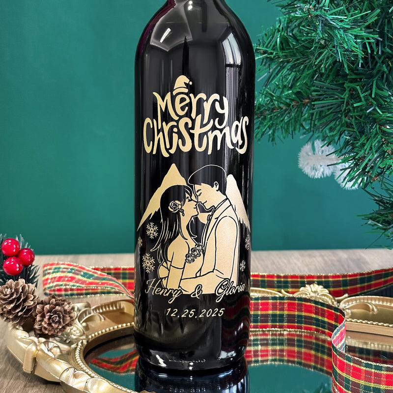 【人像雕刻】2025聖誕紅酒禮盒 法國紅酒加對杯套裝 客製化紅酒杯文字雕刻  聖誕節慶祝禮物 人像訂製雕刻送禮情侶禮物Customized Christmas wine set DY05-55