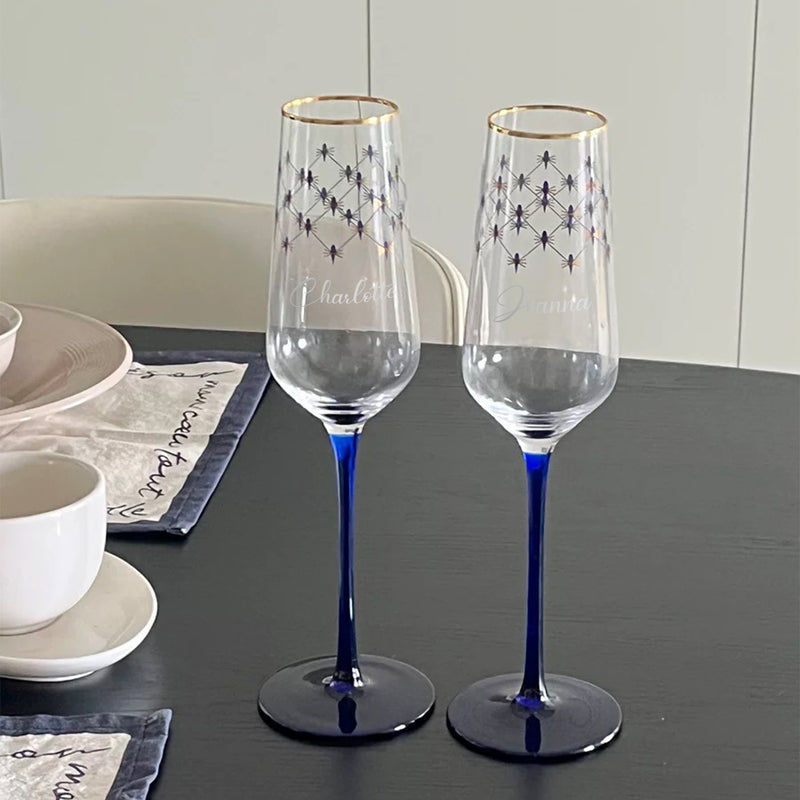 俄羅斯LOMONOSOV藍紋香檳杯（刻字禮物）雕刻客製化禮物 生日禮物 交換禮物 情侶禮物 慶祝禮物 - Design Your Own Wine