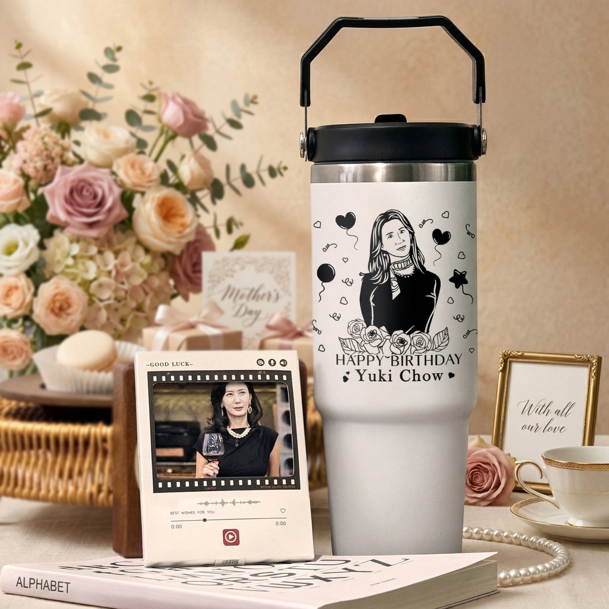 母親節禮盒 生日禮盒 可錄音心意卡 客製化人像雕刻大容量保溫杯  專屬語音祝福 創意送禮 生日禮物送男朋友女朋友 驚喜生日禮物冰霸杯 Personalized Mug, Voice Card, Custom Gift, Birthday Gift DY01-414 - Design Your Own Wine