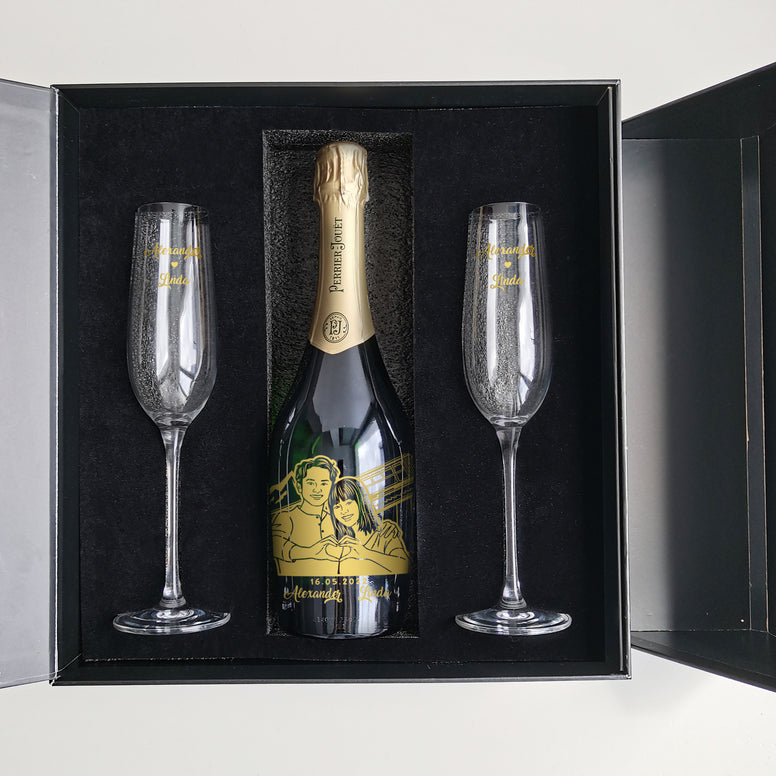 Perrier-Jouët Grand Brut & Champagne Glasses Gift Set  |巴黎之花香檳&香檳杯套裝 - Design Your Own Wine