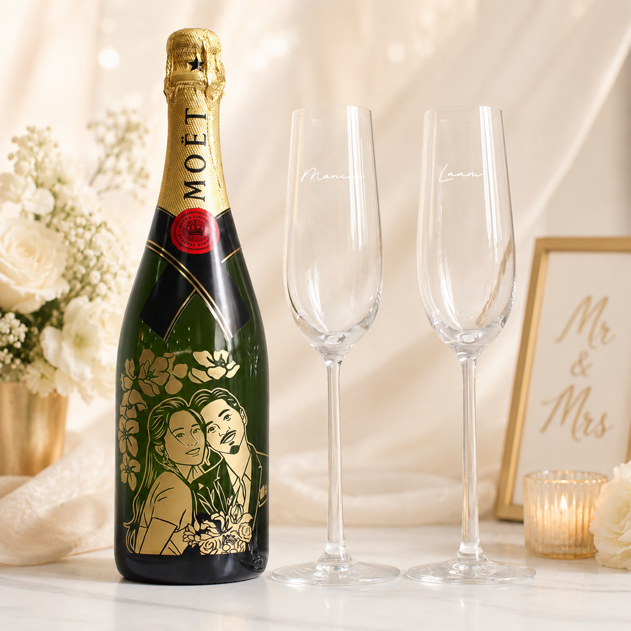 【送心意卡】人像雕刻｜酒加對杯禮盒Portrait wine Engraving glassware pair gift set - DY01-113