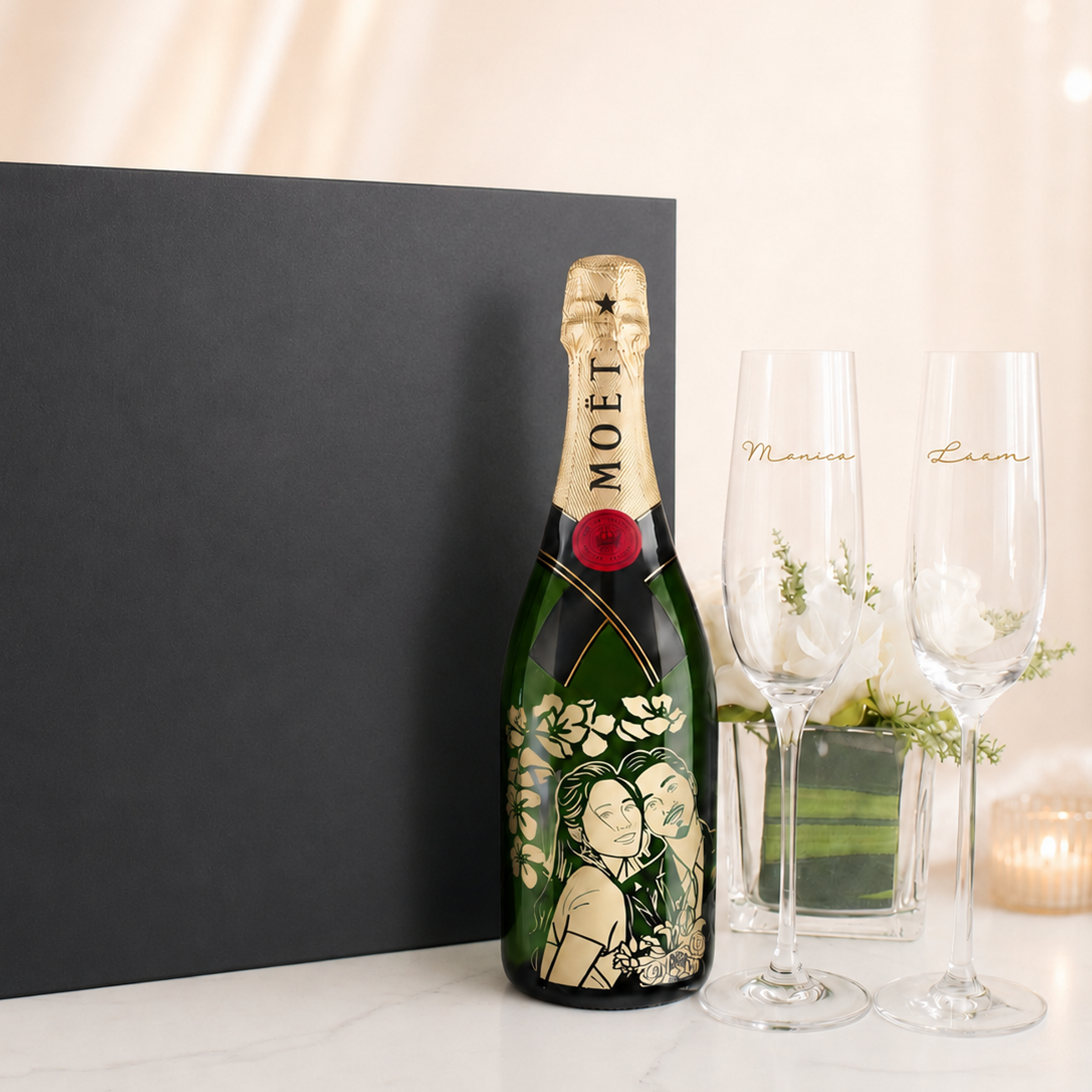 【送心意卡】人像雕刻｜酒加對杯禮盒Portrait wine Engraving glassware pair gift set - DY01-113