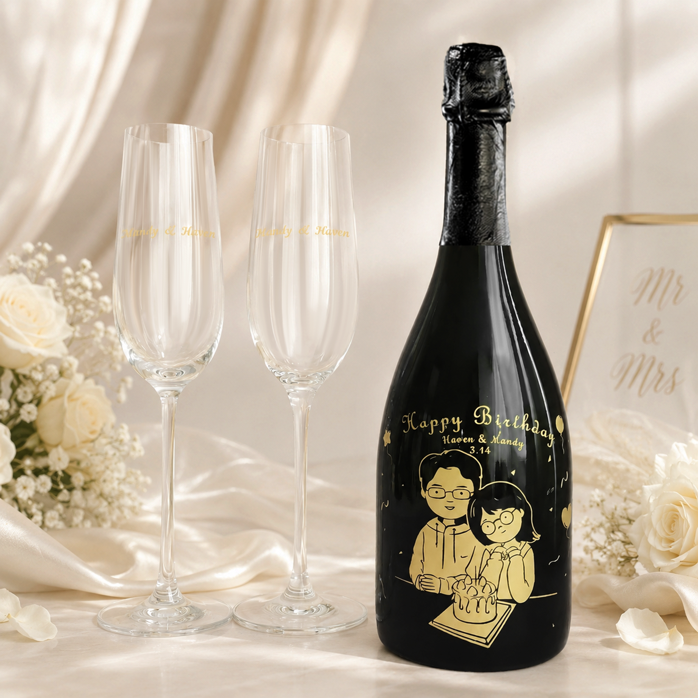 【送心意卡】人像雕刻｜酒加對杯禮盒Portrait wine Engraving glassware pair gift set - DY01-113