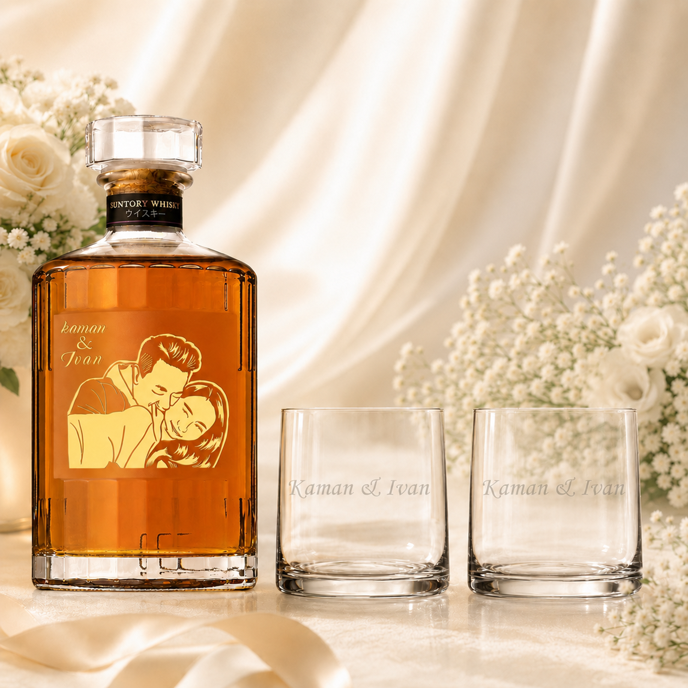 【送心意卡】人像雕刻｜酒加對杯禮盒Portrait wine Engraving glassware pair gift set - DY01-113