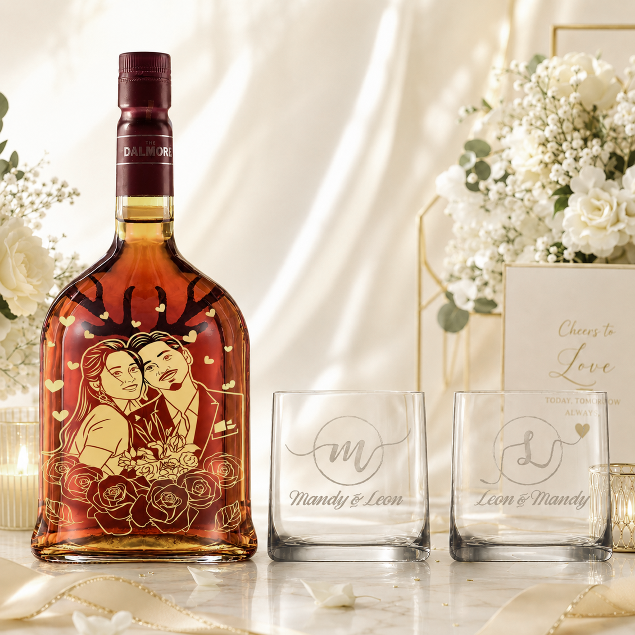 【送心意卡】人像雕刻｜酒加對杯禮盒Portrait wine Engraving glassware pair gift set - DY01-113