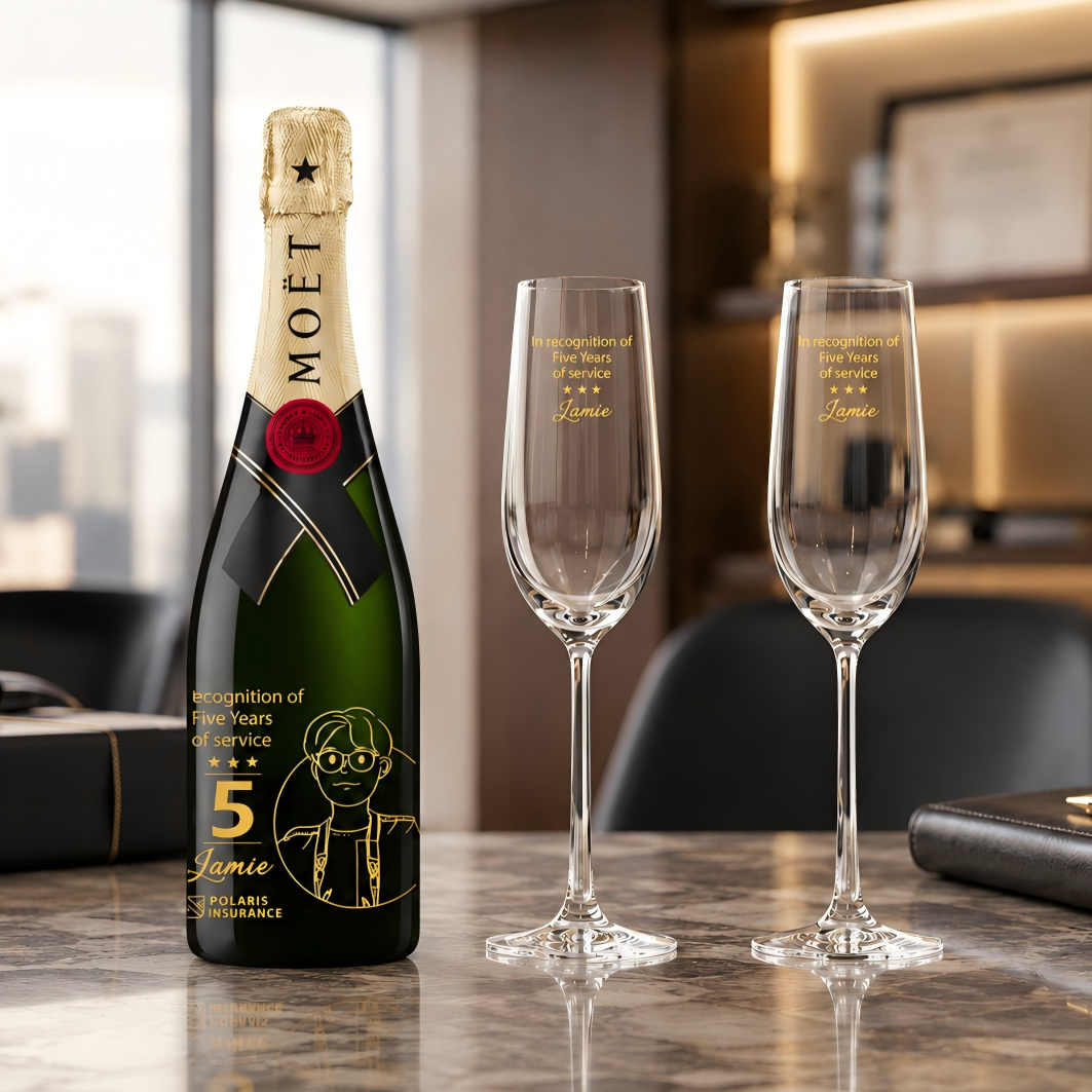 企業高端禮品 送尊貴VIPMoët & Chandon Impérial & Bottega Champagne Glasses Gift Set with Engraving