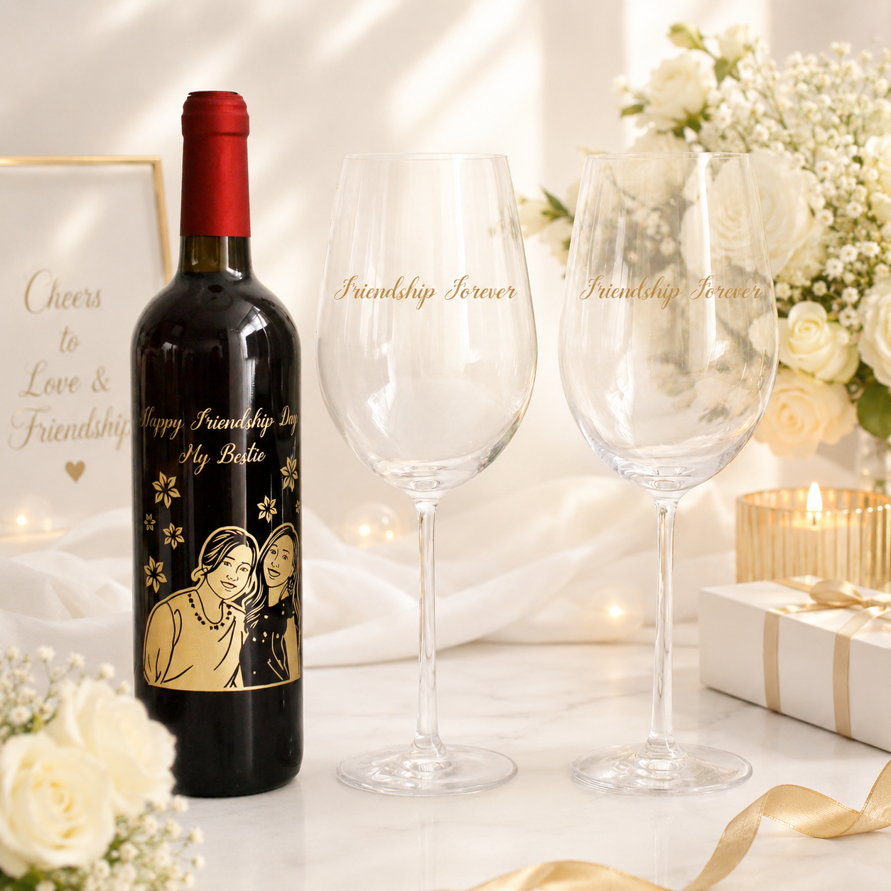 【送心意卡】人像雕刻｜酒加對杯禮盒Portrait wine Engraving glassware pair gift set - DY01-113