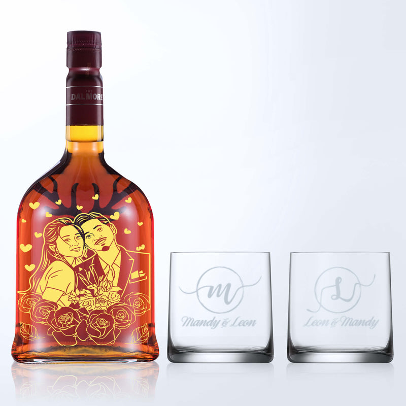 【送心意卡】人像雕刻｜酒加對杯禮盒Portrait wine Engraving glassware pair gift set - DY01-113