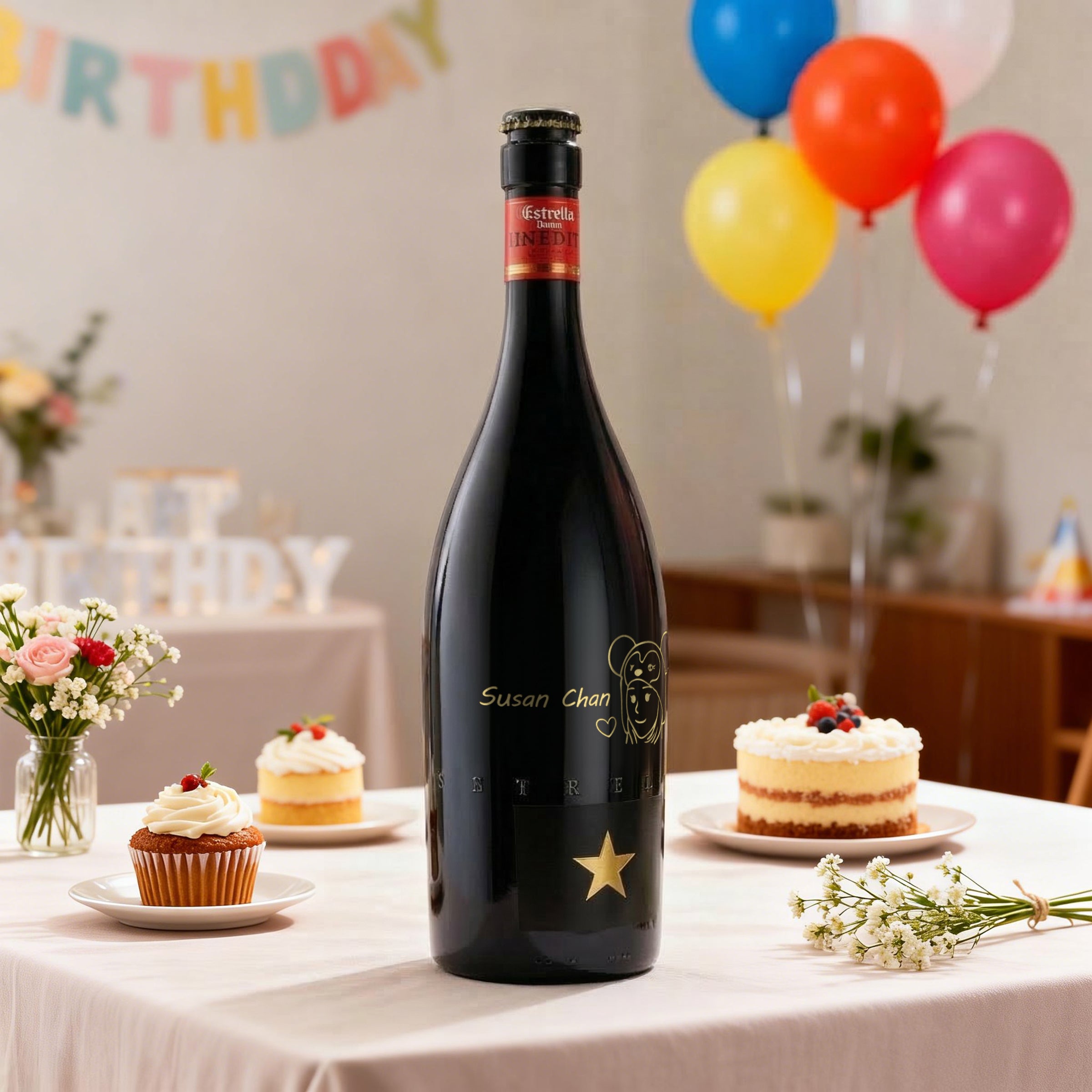 客製化生日禮物 ESTRELLA INEDIT DAMM 訂製線條人像啤酒 創意禮物送朋友送伴侶 可批量訂製 - Design Your Own Wine
