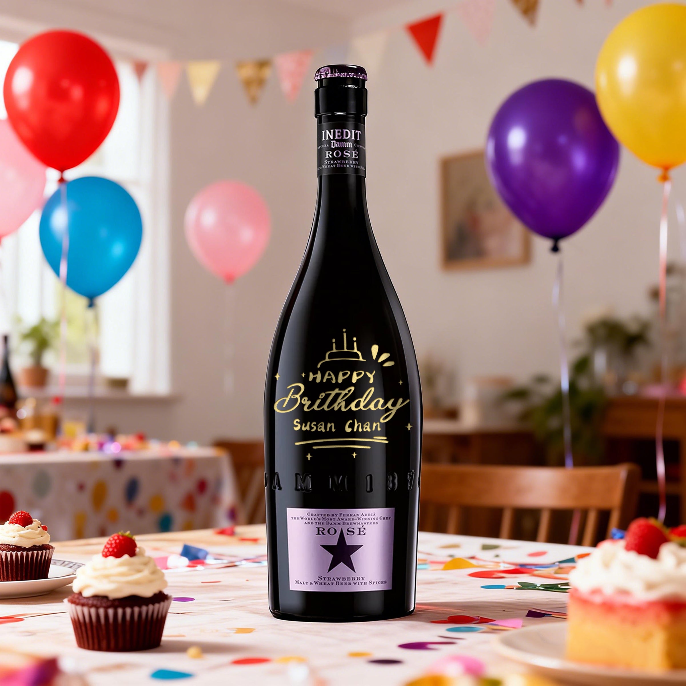 客製化生日禮物 訂製文字雕刻啤酒 創意禮物送朋友送伴侶 可批量訂製 | ESTRELLA INEDIT DAMM ROSE STRAWBERRY BEER - Design Your Own Wine