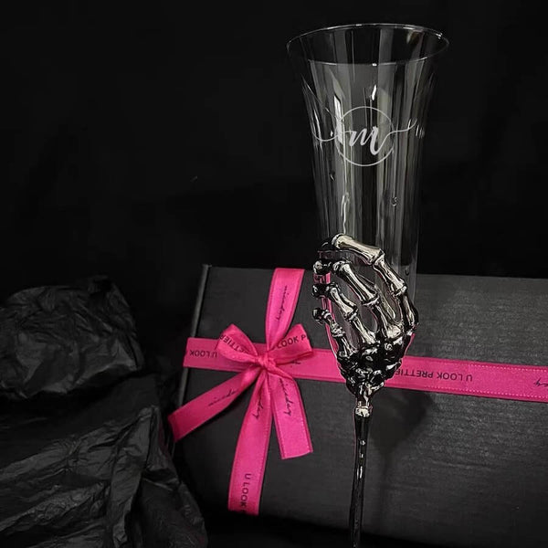 【Metal Base Wine Glasses】個性化香檳杯 骷髏香檳杯（刻字禮物）生日禮物 交換禮物 - Design Your Own Wine