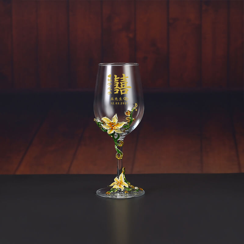 【Metal Base Wine Glasses】水晶琺瑯彩紅酒杯（客製化禮物）雕刻禮物 客製化 - Design Your Own Wine