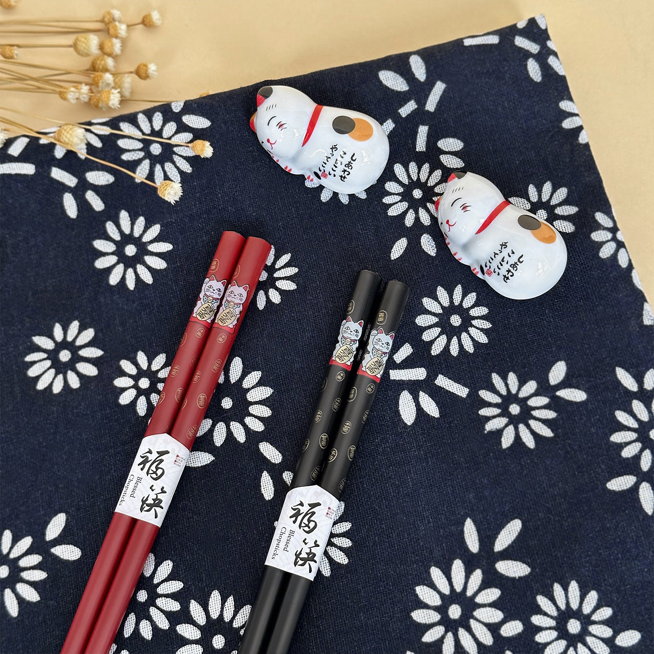 日式筷子禮盒 福氣貓筷子托 好運餐具套裝 新婚新家入宅禮物  送家人閨蜜客戶禮物推薦Lucky Cat-Japanese Chopsticks Set-DY02-89 - Design Your Own Wine