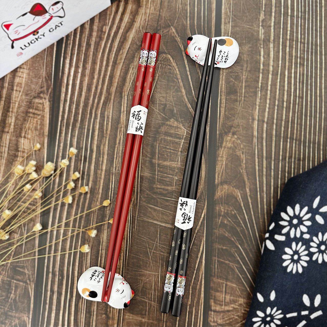 日式筷子禮盒 福氣貓筷子托 好運餐具套裝 新婚新家入宅禮物  送家人閨蜜客戶禮物推薦Lucky Cat-Japanese Chopsticks Set-DY02-89 - Design Your Own Wine