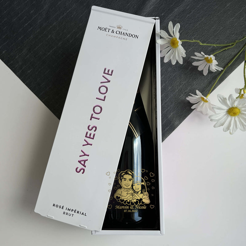 【原裝禮盒】訂製Moët & Chandon Rose Impérial婚禮香檳（人像雕刻）結婚禮物 客製化禮物 - Design Your Own Wine