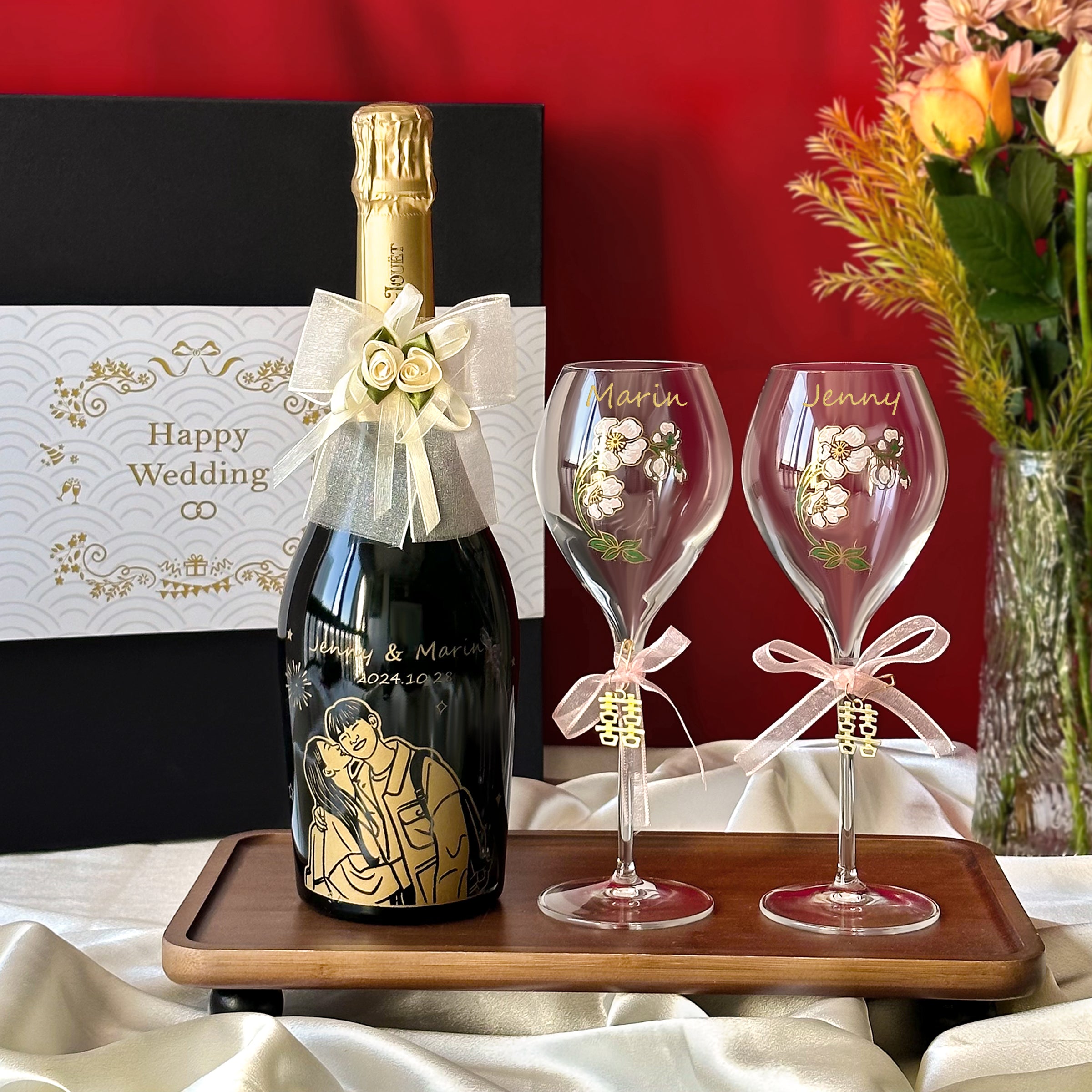 【人像雕刻】 Perrier-Jouët Grand Brut套裝 結婚禮物 客製化禮物 情人節禮物 婚禮送新人 週年紀念禮物送新郎新娘禮物 祝賀祝福創意禮物禮物