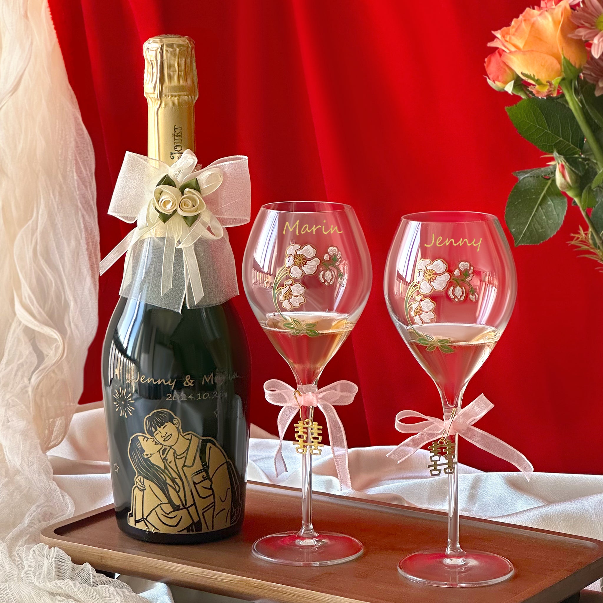 【人像雕刻】 Perrier-Jouët Grand Brut套裝 情侶禮物 客製化禮物 情人節禮物 婚禮送新人 週年紀念禮物送新郎新娘禮物 祝賀祝福創意禮物禮物DY05-59 - Design Your Own Wine