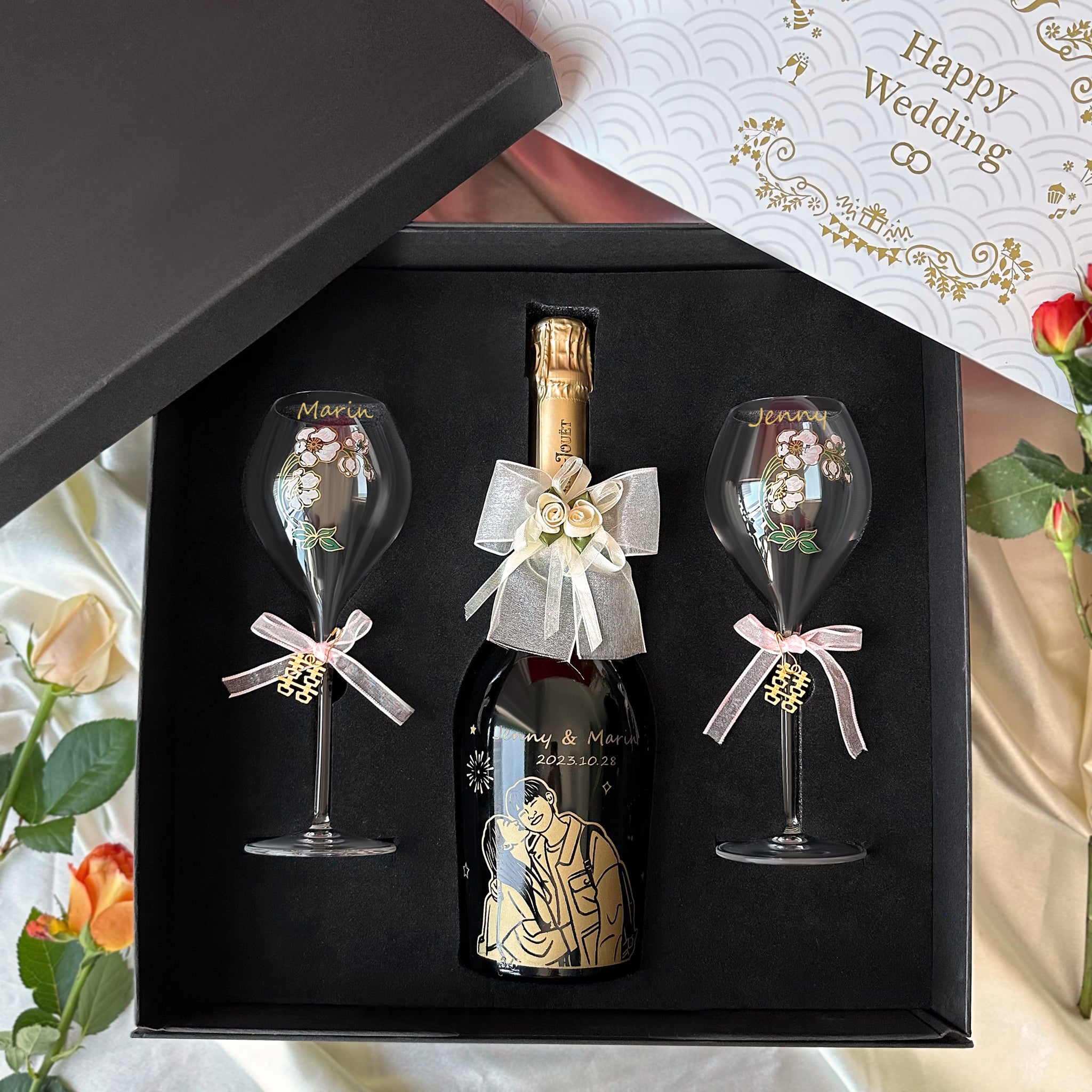【人像雕刻】 Perrier-Jouët Grand Brut套裝 結婚禮物 客製化禮物 情人節禮物 婚禮送新人 週年紀念禮物送新郎新娘禮物 祝賀祝福創意禮物禮物DY01-400 - Design Your Own Wine