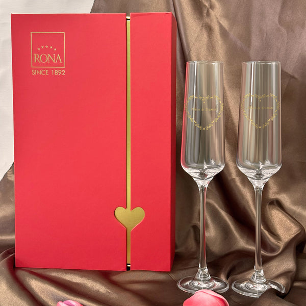 【結婚禮物訂製】RONA 香檳杯 對杯（情人節禮盒）送禮必備 送女友 雕刻禮物 婚禮新婚敬酒杯禮物 紀念日情人節客製化送禮 Romantic wedding custom gift rona - Design Your Own Wine