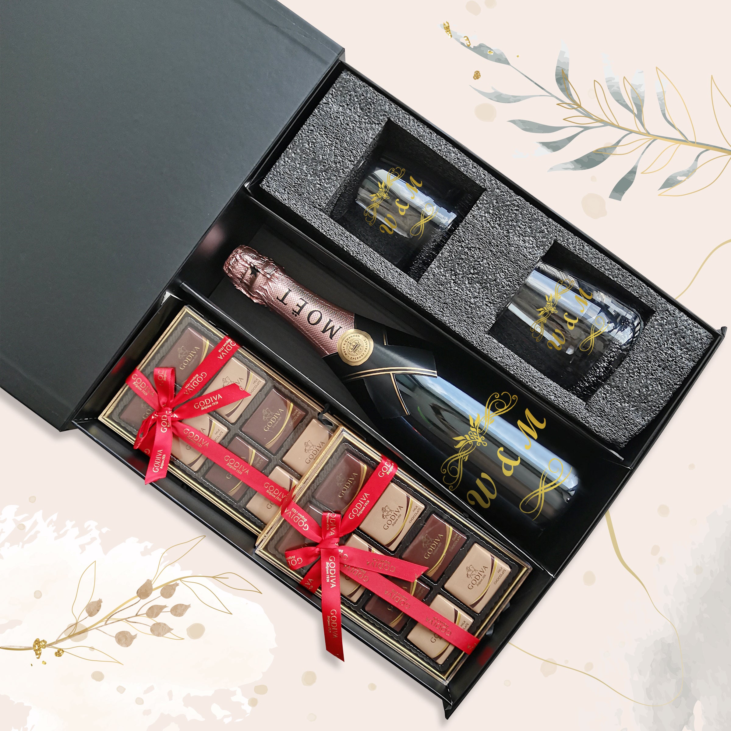 結婚禮物 伴手禮|Moët & Chandon Rose Impérial Gift Set |酩悅粉紅香檳&黑色威士忌杯套裝 - Design Your Own Wine
