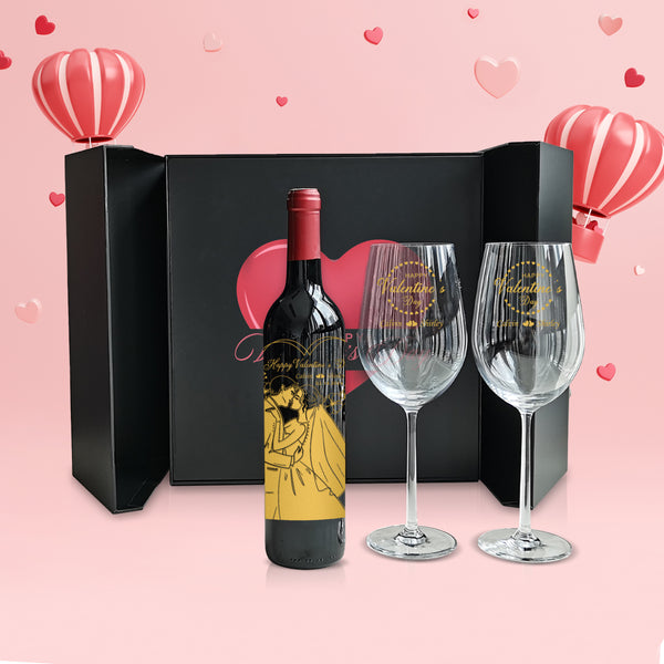 【Romantic Valentine's day】情人節禮盒 情人節禮物 紅酒套裝禮物（單支雙杯） - Design Your Own Wine