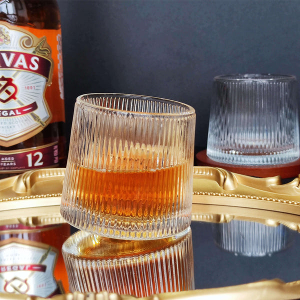 豎紋旋轉威士忌杯  小眾聖經雕刻設計威士忌對杯 創意客製化禮物whiskey glass-DY01-372