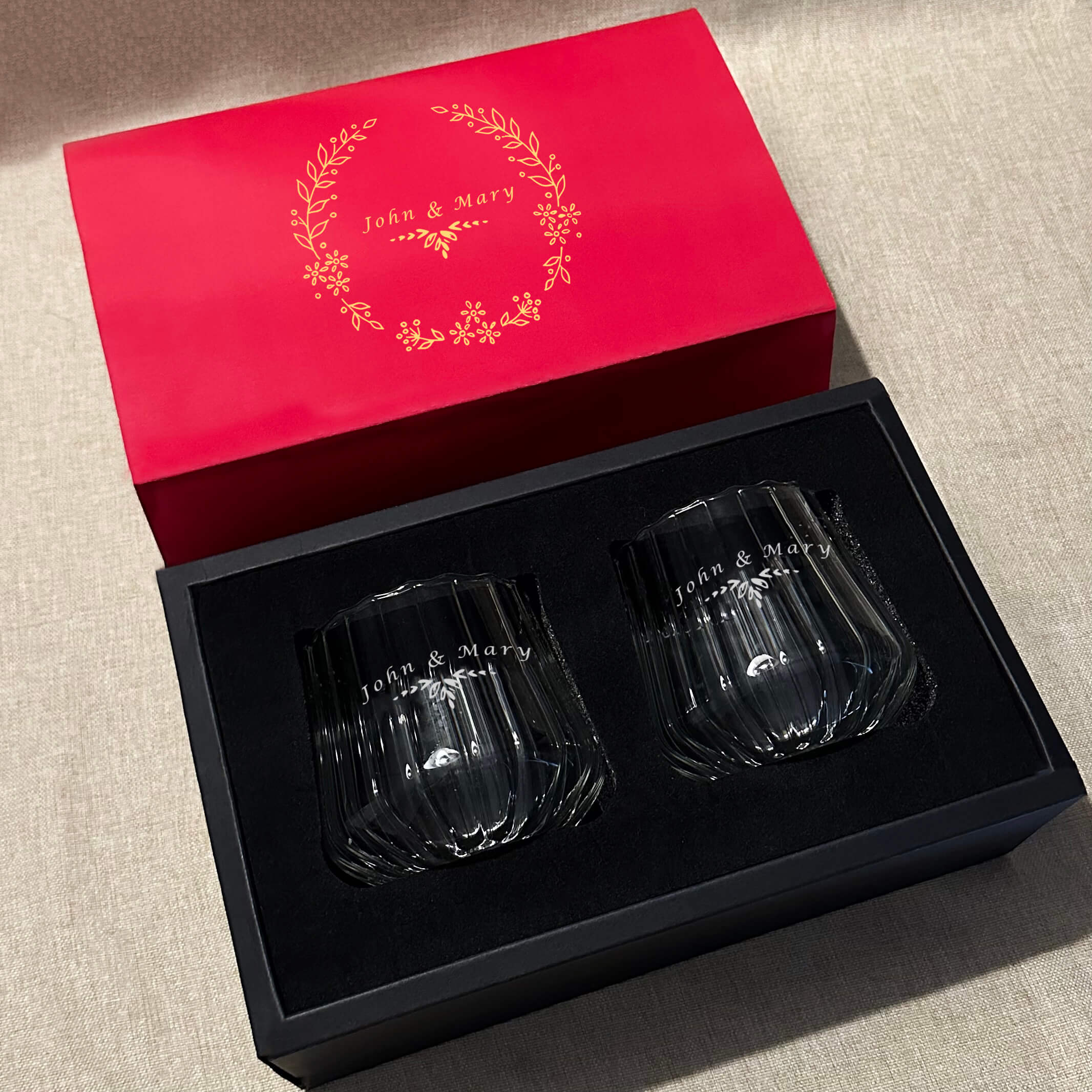 文字訂製 威士忌杯姓名刻字 條紋花苞杯 酒杯飲料杯生日禮物禮盒 驚喜創意對杯Whiskey Glass-DY01-370 - Design Your Own Wine