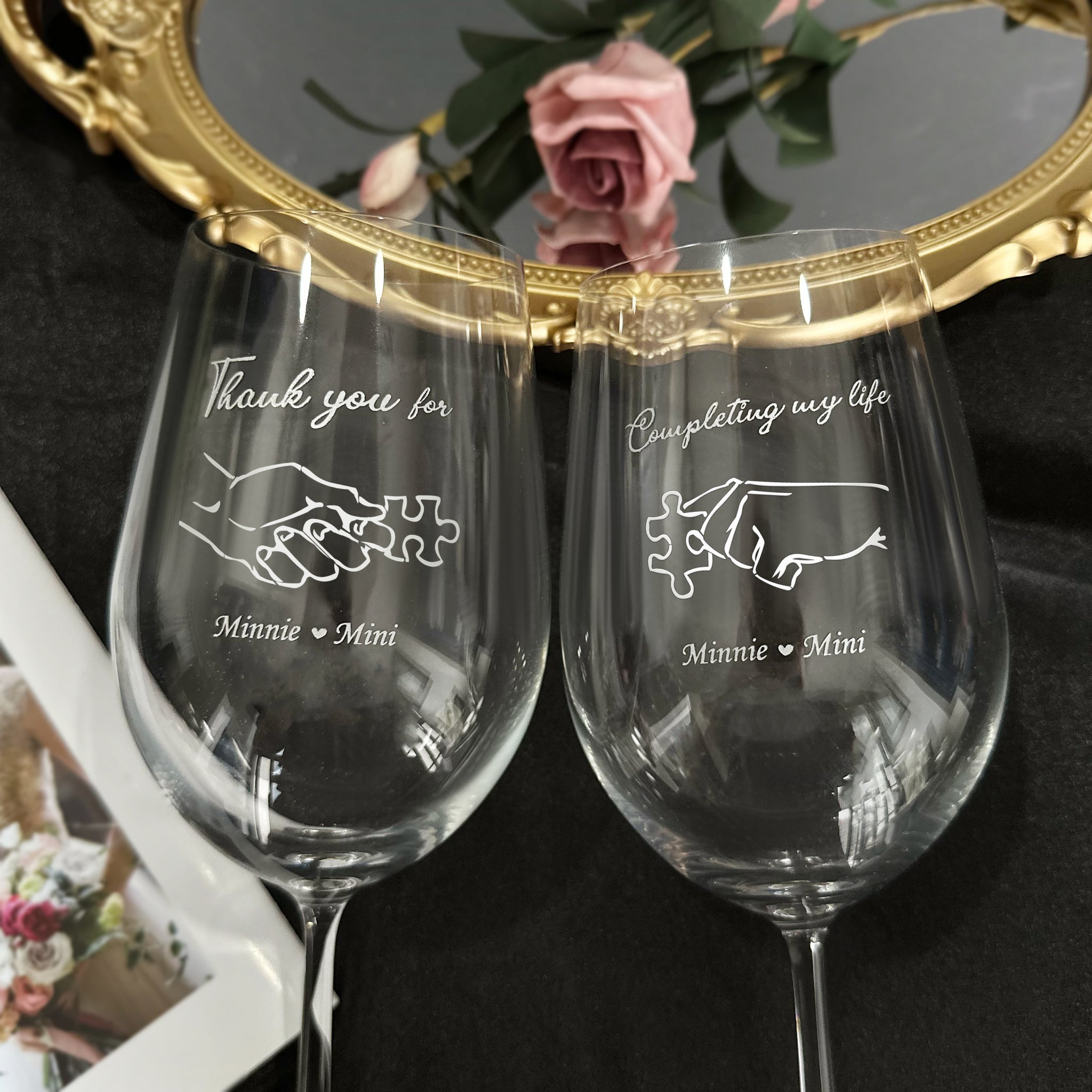 有你-人生完美 情侶名字定制紅酒對杯 | Complete My Life Red Wine Custom Wine Glasses DY01-1 - Design Your Own Wine