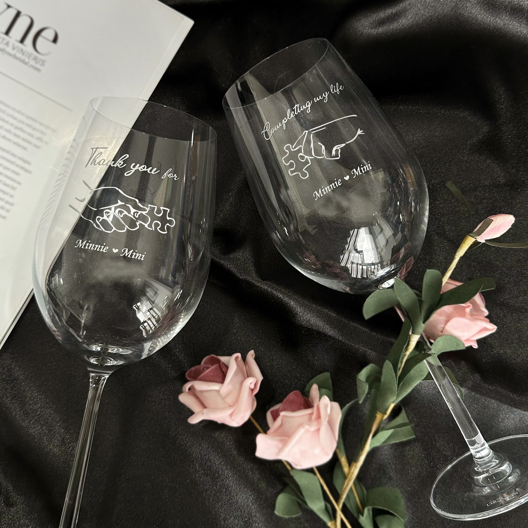 有你-人生完美 情侶名字定制紅酒對杯 | Complete My Life Red Wine Custom Wine Glasses DY01-1 - Design Your Own Wine