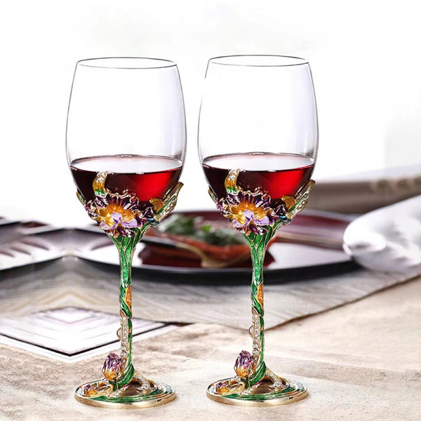 【Metal Base Wine Glasses】雕刻琺瑯彩玻璃杯（刻字禮物）客製化禮物 生日禮物 紀念禮物 - Design Your Own Wine