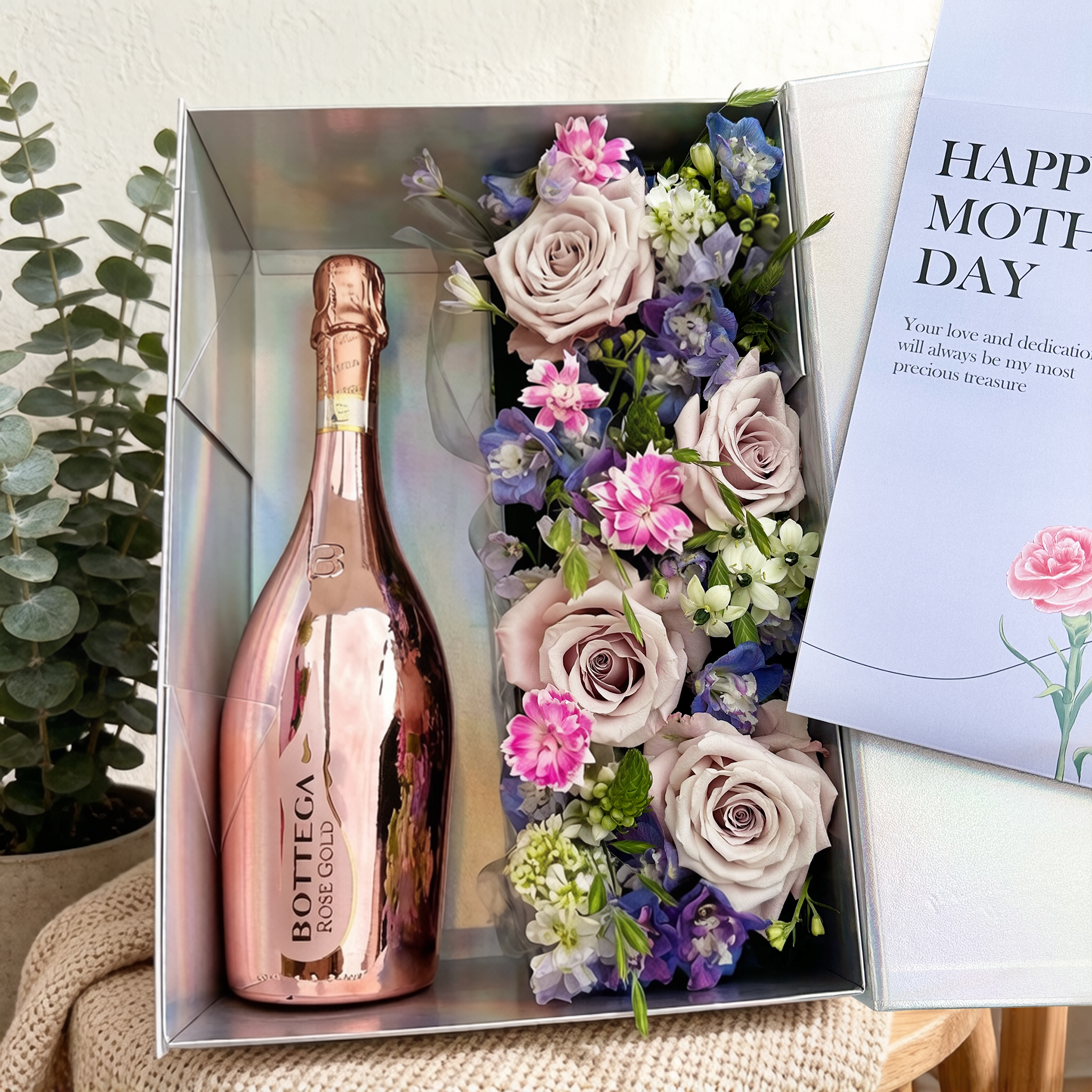 鮮花禮盒|母親節限定炫彩包裝  Manzoni Moscato Rose起泡酒果味酒 高顏值訂製禮物 鮮花浪漫 母親節禮物給媽媽的驚喜禮物 DY02-63 - Design Your Own Wine