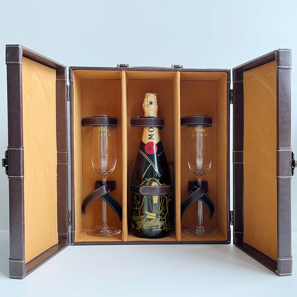 【限量促銷】生日禮物 人像雕刻Moet香檳禮物（客製化）精緻皮盒套裝 - Design Your Own Wine