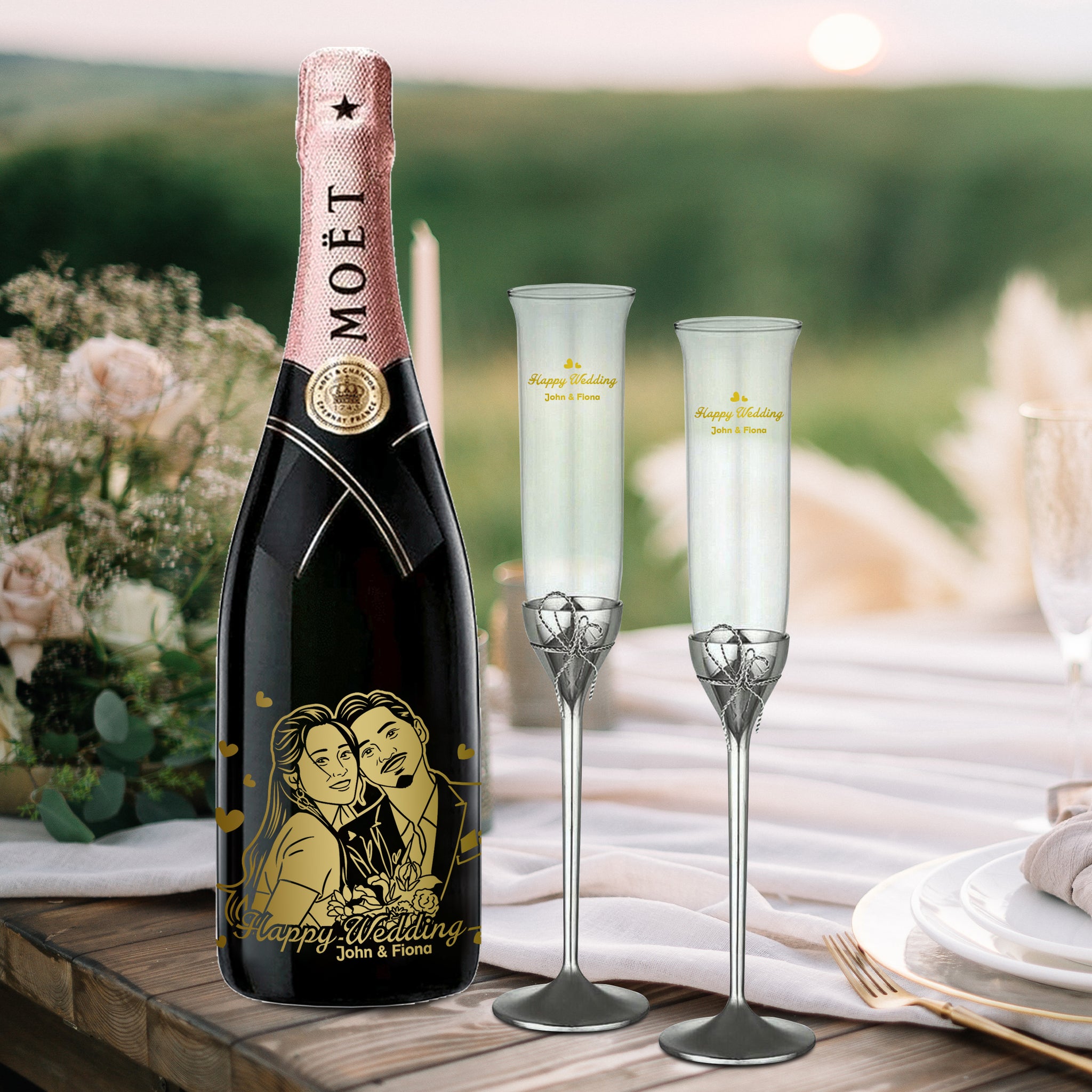 客製化禮物|大牌香檳 X大牌香檳杯 （人像雕刻）紀念禮物結婚禮物生日禮物 - Design Your Own Wine