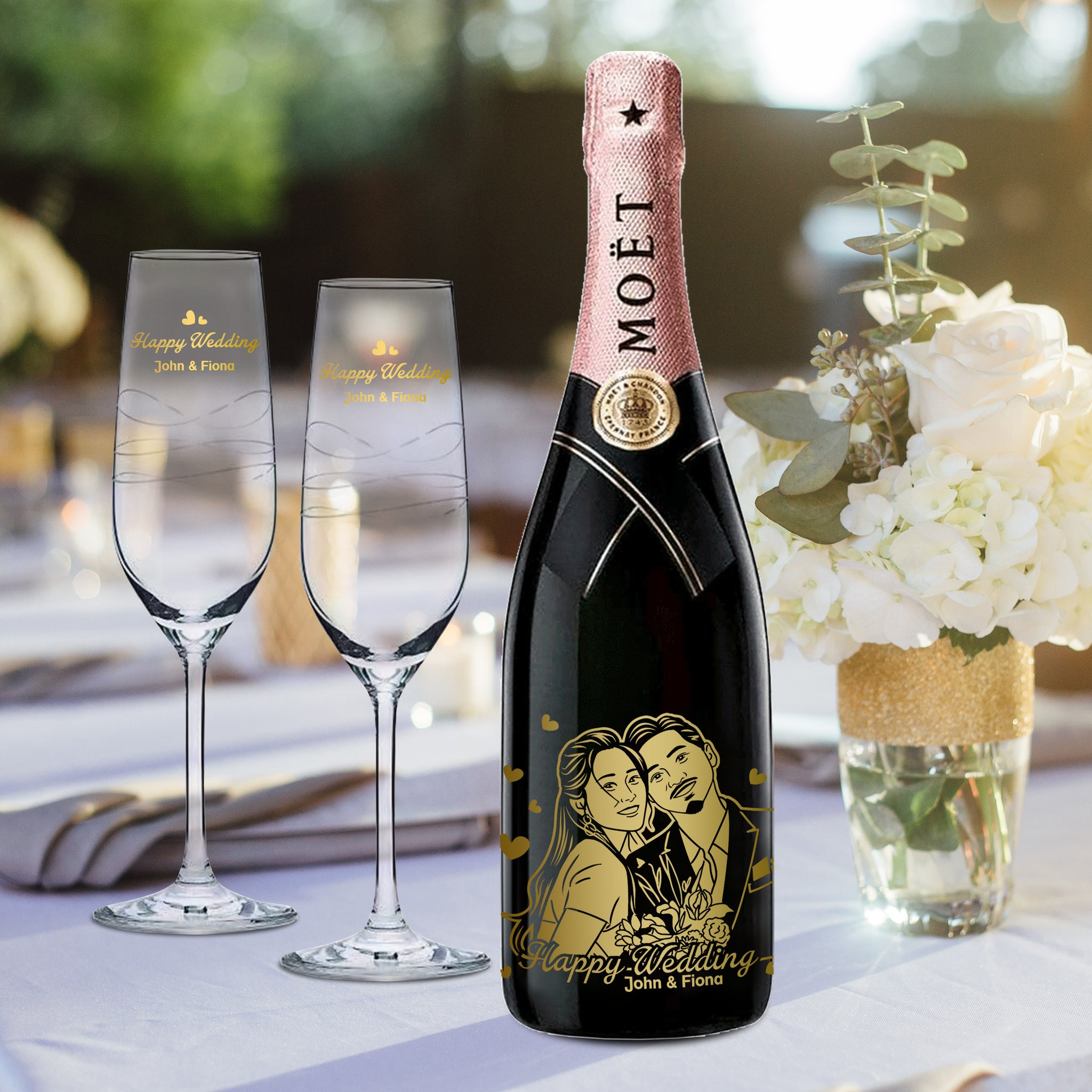 客製化禮物|大牌香檳 X大牌香檳杯 （人像雕刻）紀念禮物結婚禮物生日禮物 - Design Your Own Wine