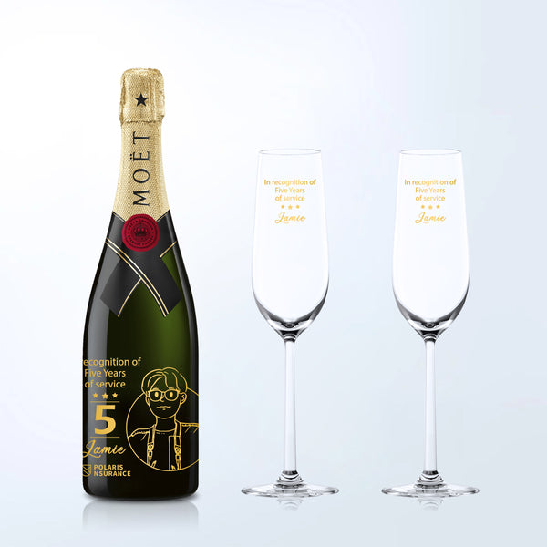 企業高端禮品 送尊貴VIPMoët & Chandon Impérial & Bottega Champagne Glasses Gift Set with Engraving - Design Your Own Wine