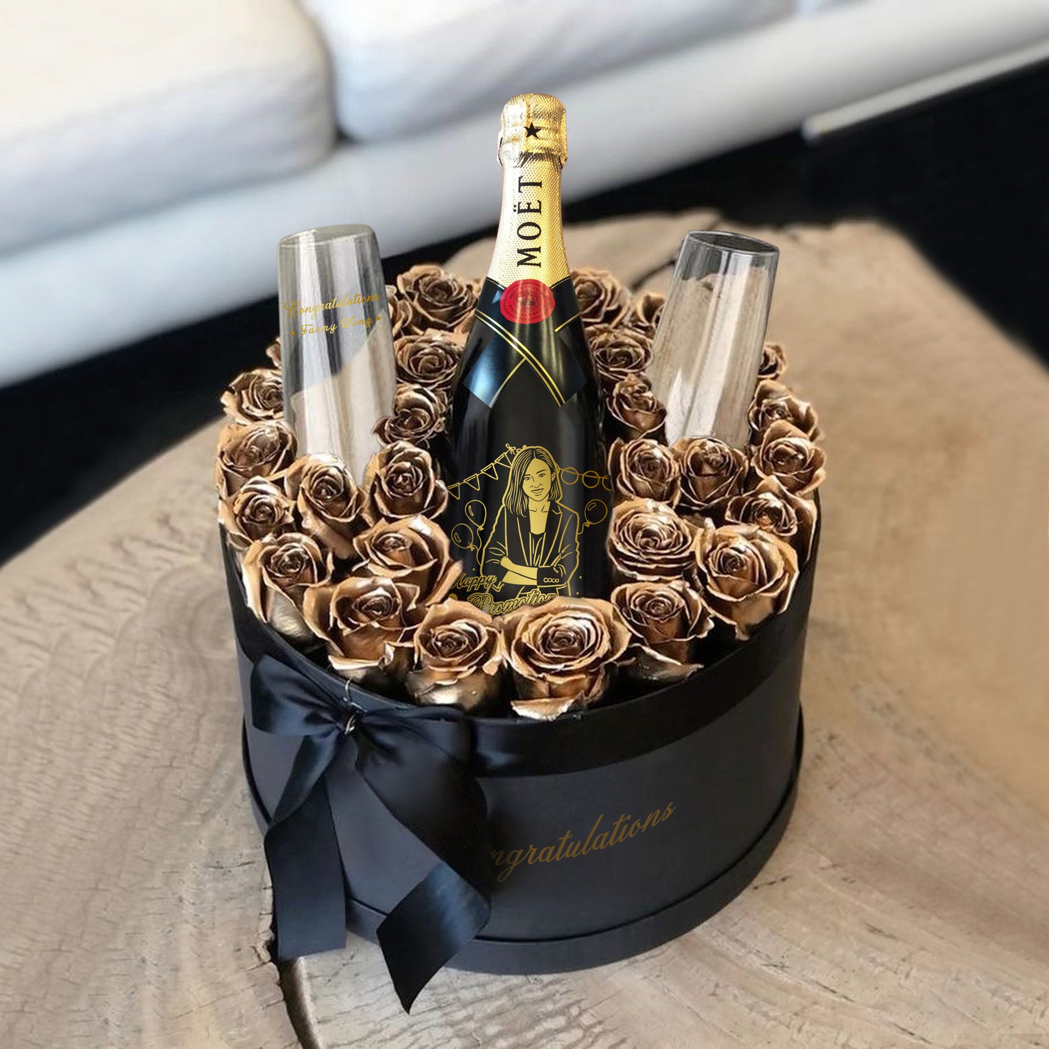 永生花禮盒|訂製Moet 香檳生日禮物 雕刻禮物（人像雕刻客製化）紀念禮物 - Design Your Own Wine