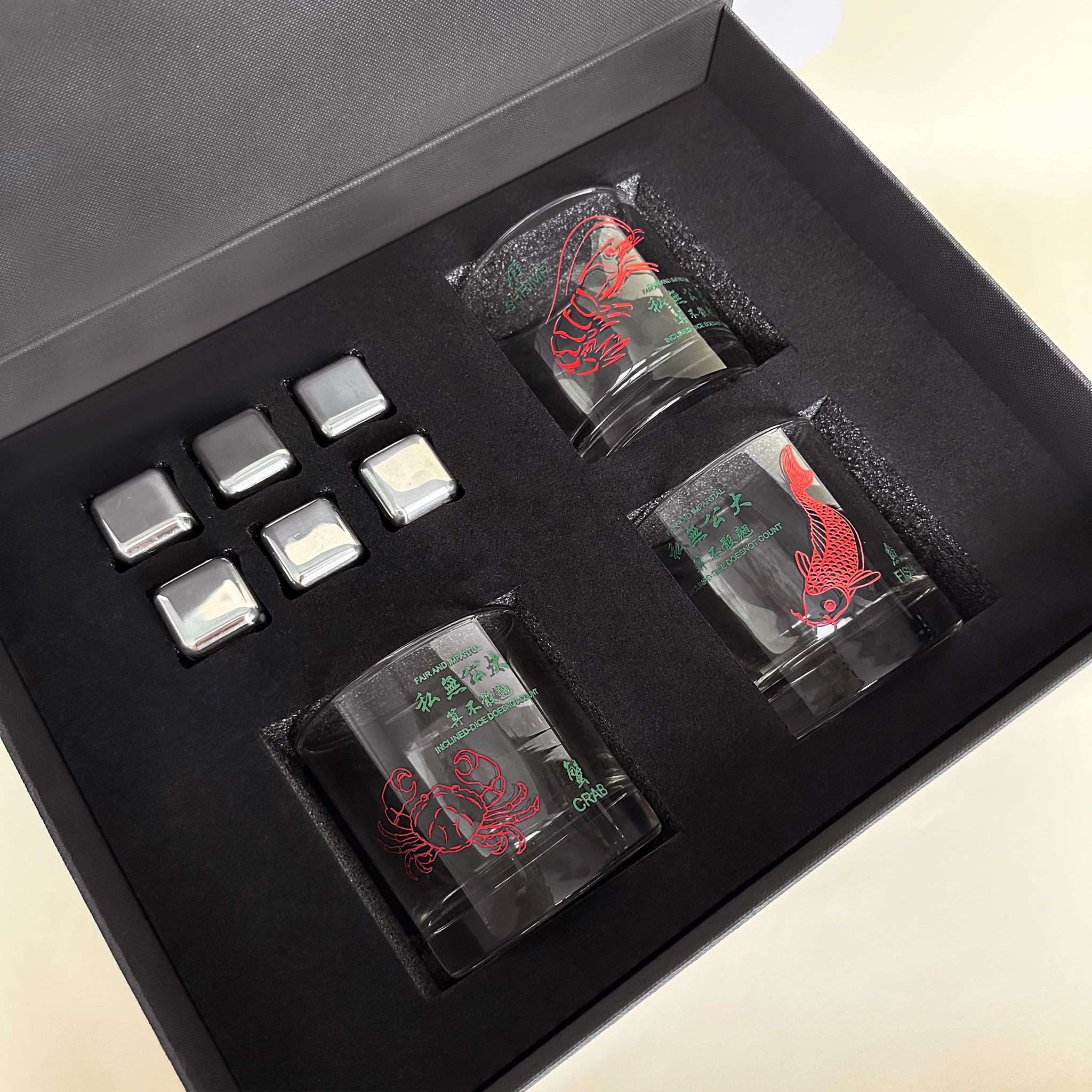 魚蝦蟹威士忌杯禮盒丨完美友誼禮物 精緻雕刻 香港訂製禮物 懷舊移民紀念禮物  送好友威士忌愛好者節日慶祝fish, shrimp and crab-whiskey glass set-DY02-98 - Design Your Own Wine