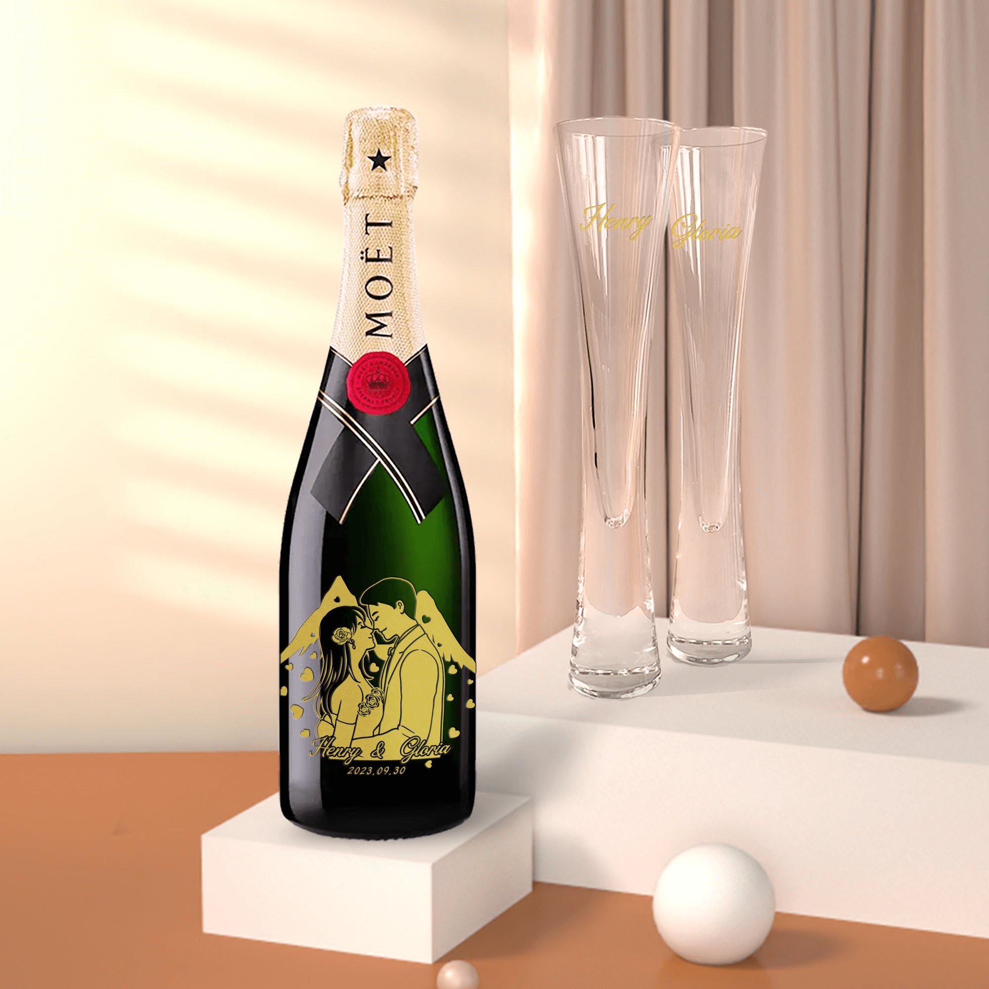 單支雙杯|Moet & Chandon X Lsa Champagne Glasses 結婚禮物情侶禮物（人像雕刻） - Design Your Own Wine