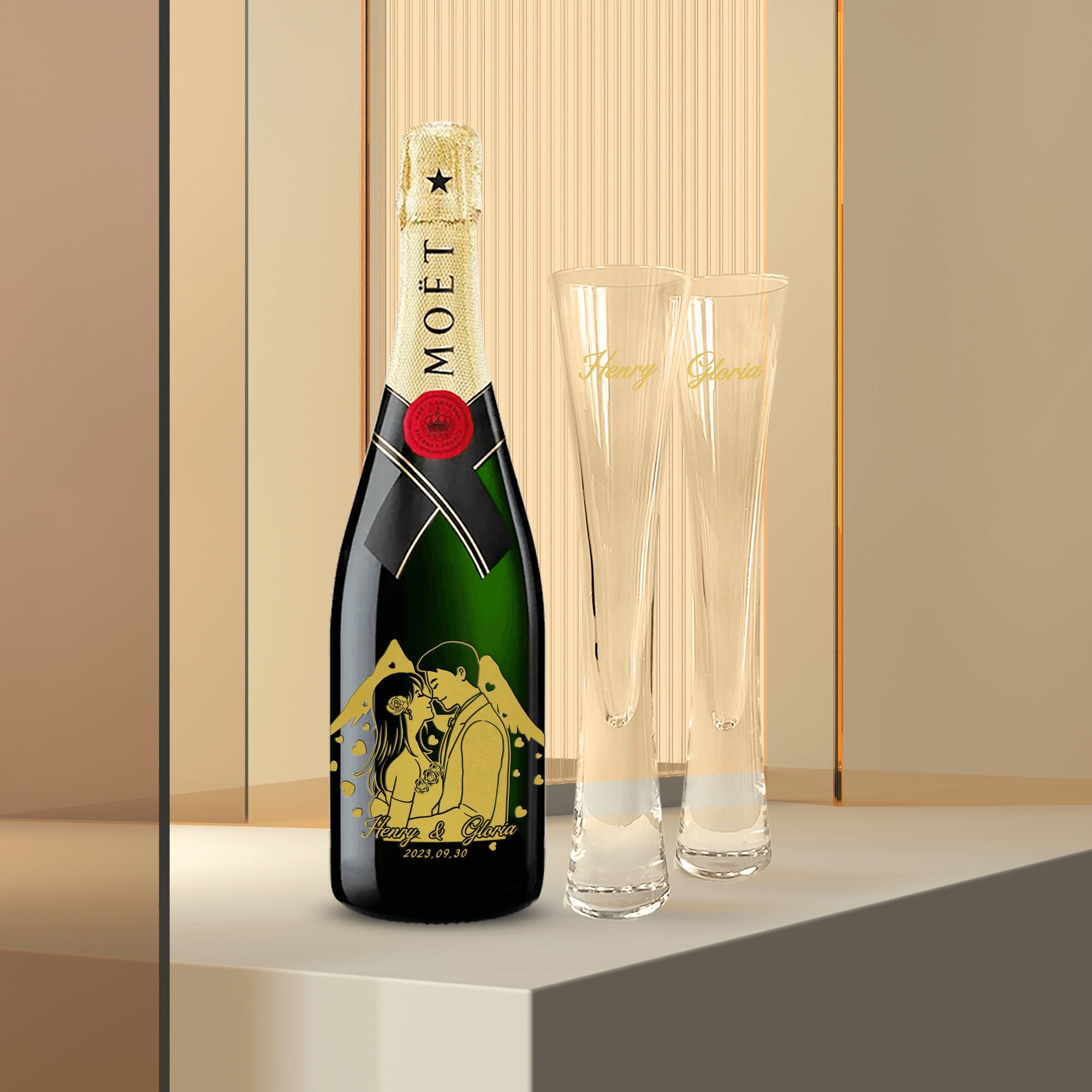 單支雙杯|Moet & Chandon X Lsa Champagne Glasses 結婚禮物情侶禮物（人像雕刻） - Design Your Own Wine