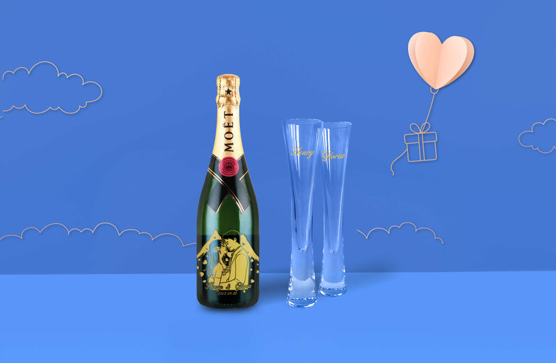 單支雙杯|Moet & Chandon X Lsa Champagne Glasses 結婚禮物情侶禮物（人像雕刻） - Design Your Own Wine