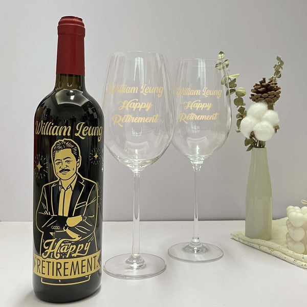榮休禮物|St Louie 紅酒單支雙杯套裝 慶祝禮物（人像雕刻）客製化禮物 - Design Your Own Wine
