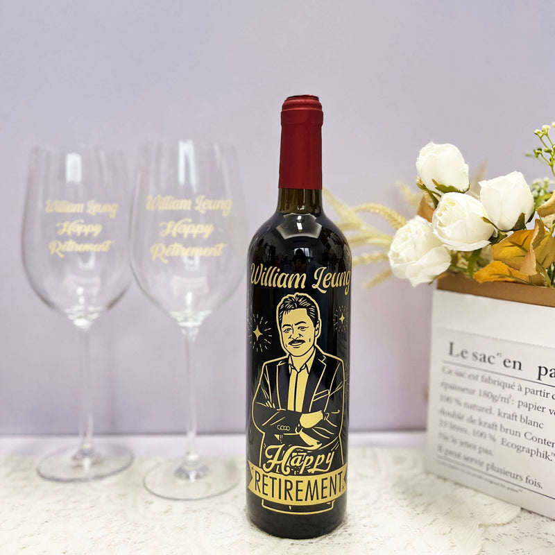 榮休禮物|St Louie 紅酒單支雙杯套裝 慶祝禮物（人像雕刻）客製化禮物 - Design Your Own Wine