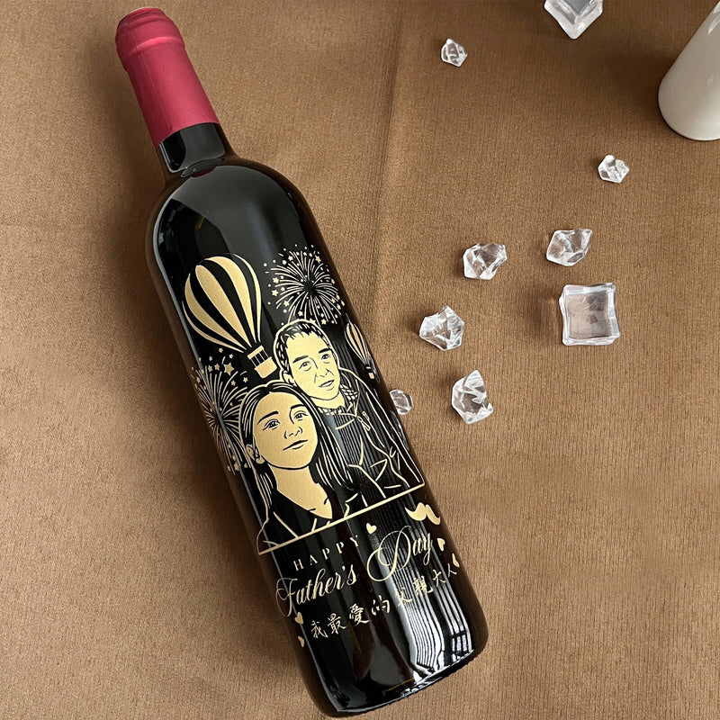 【父親節推介】訂製雕刻2人人像雕刻紅酒（單只雙杯）父親節紀念禮物 客製化 - Design Your Own Wine