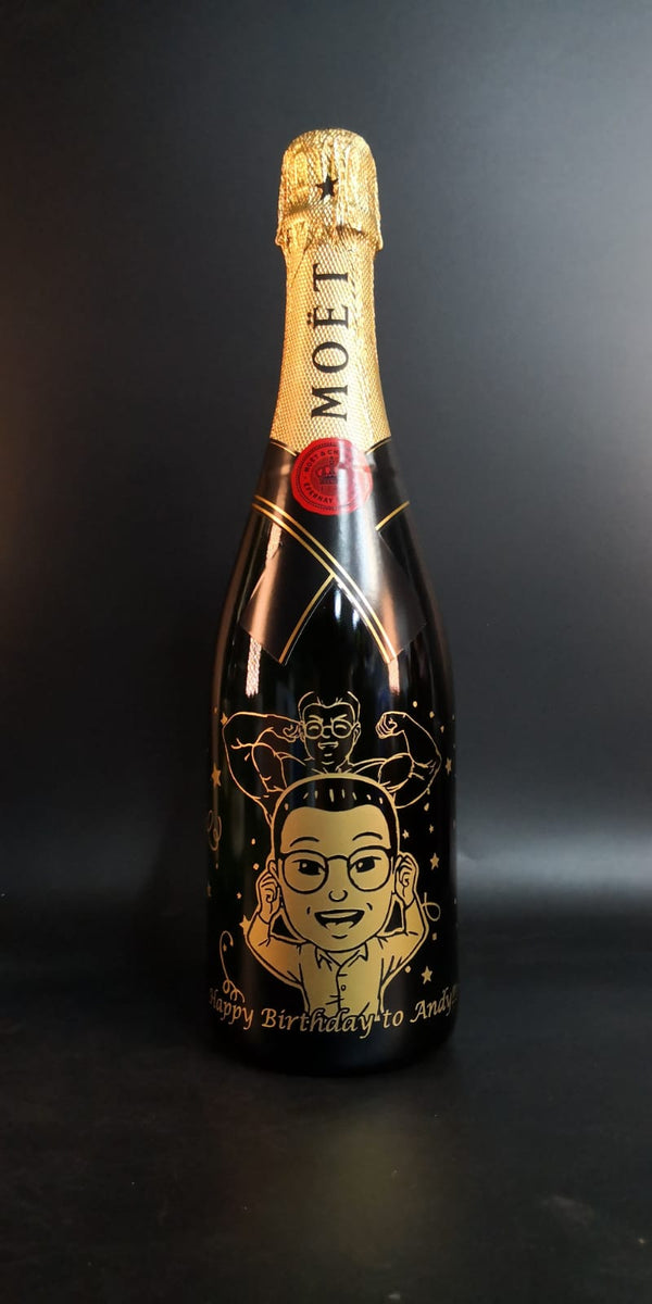 Cute Cartoon Style Cartoon Engraving | Personalize Champagne & Sparkling Wine - Design Your Own Wine