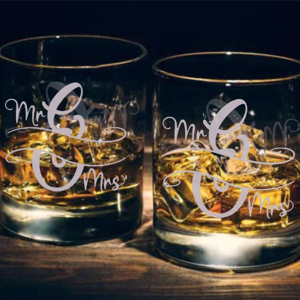 情侶文字定制威士忌對杯 | Custom Couples Wording Whisky Glasses ( Pair) | Mr&Mrs - Design Your Own Wine