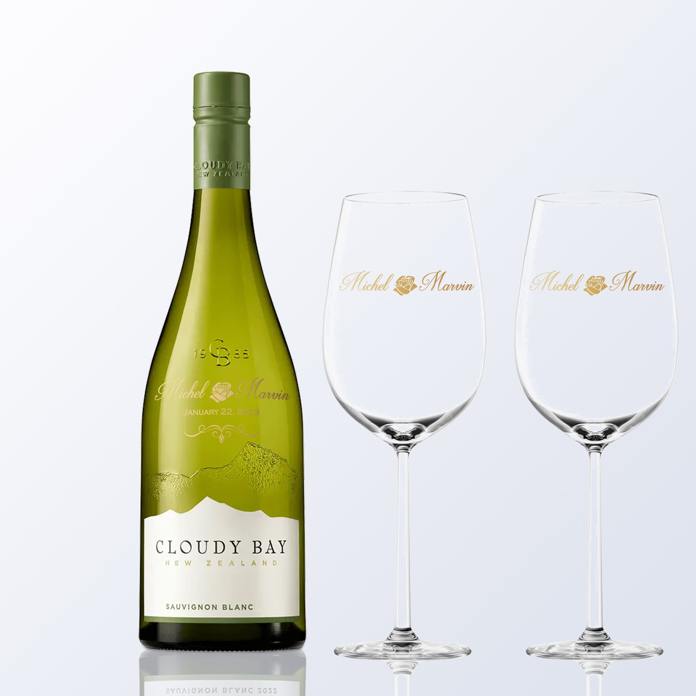 Cloudy Bay Sauvignon Blanc 2022& Bottega Wine Glasses Gift Set with Engraving |雲霧之灣白蘇維濃葡萄酒&Bottega酒杯套裝（含文字雕刻） - Design Your Own Wine
