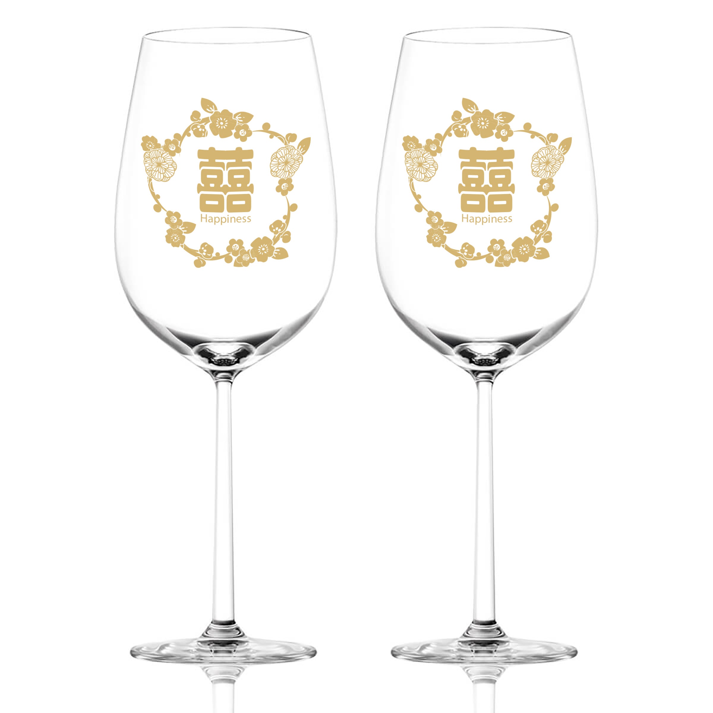 結婚禮物|客製化雕刻紅酒對杯 復古“囍”圖像文字雕刻（新婚禮物） - Design Your Own Wine